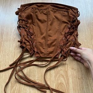 PrettyLittleThing Brown Lace-Up Crop Top